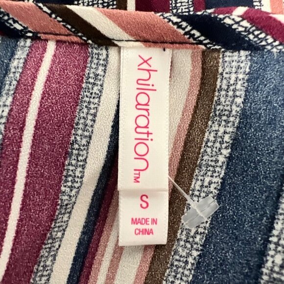 Xhilaration Womens Surplice Faux Wrap Dress Long Sleeve Ruffle Hem Striped Small - Picture 7 of 8